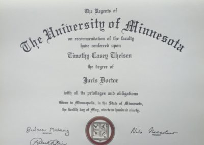Timothy Theisen's Law school Diploma